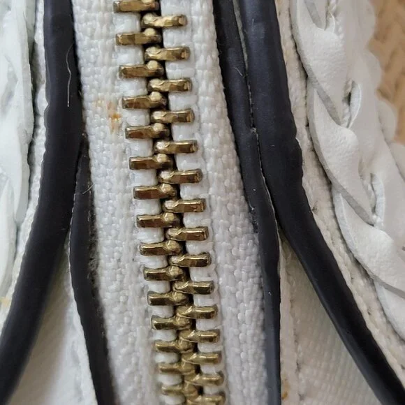 Kate Spade ♠️ White Leather & Woven Straw Dome Satchel Crossbody Gold Hardware - Picture 6 of 14